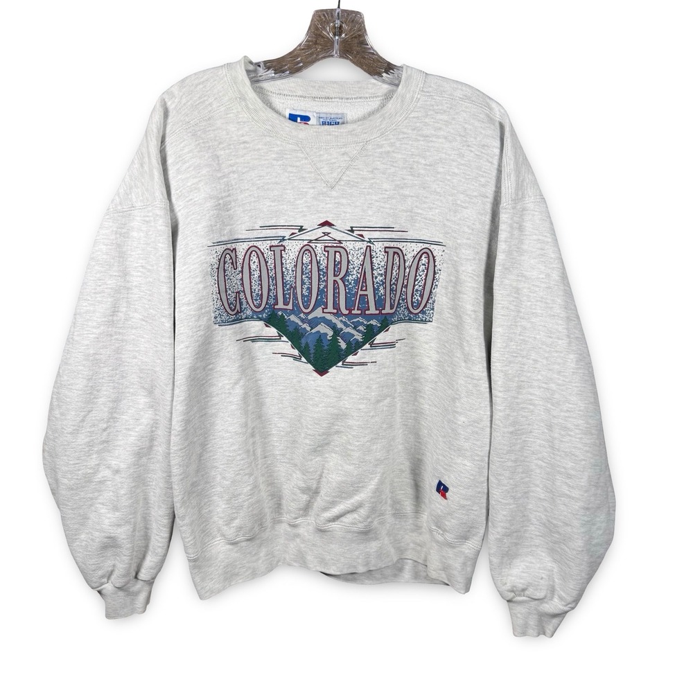 VTG 90s Russell Athletic High Cotton Colorado Sweatshirt L Gray Crewneck USA
